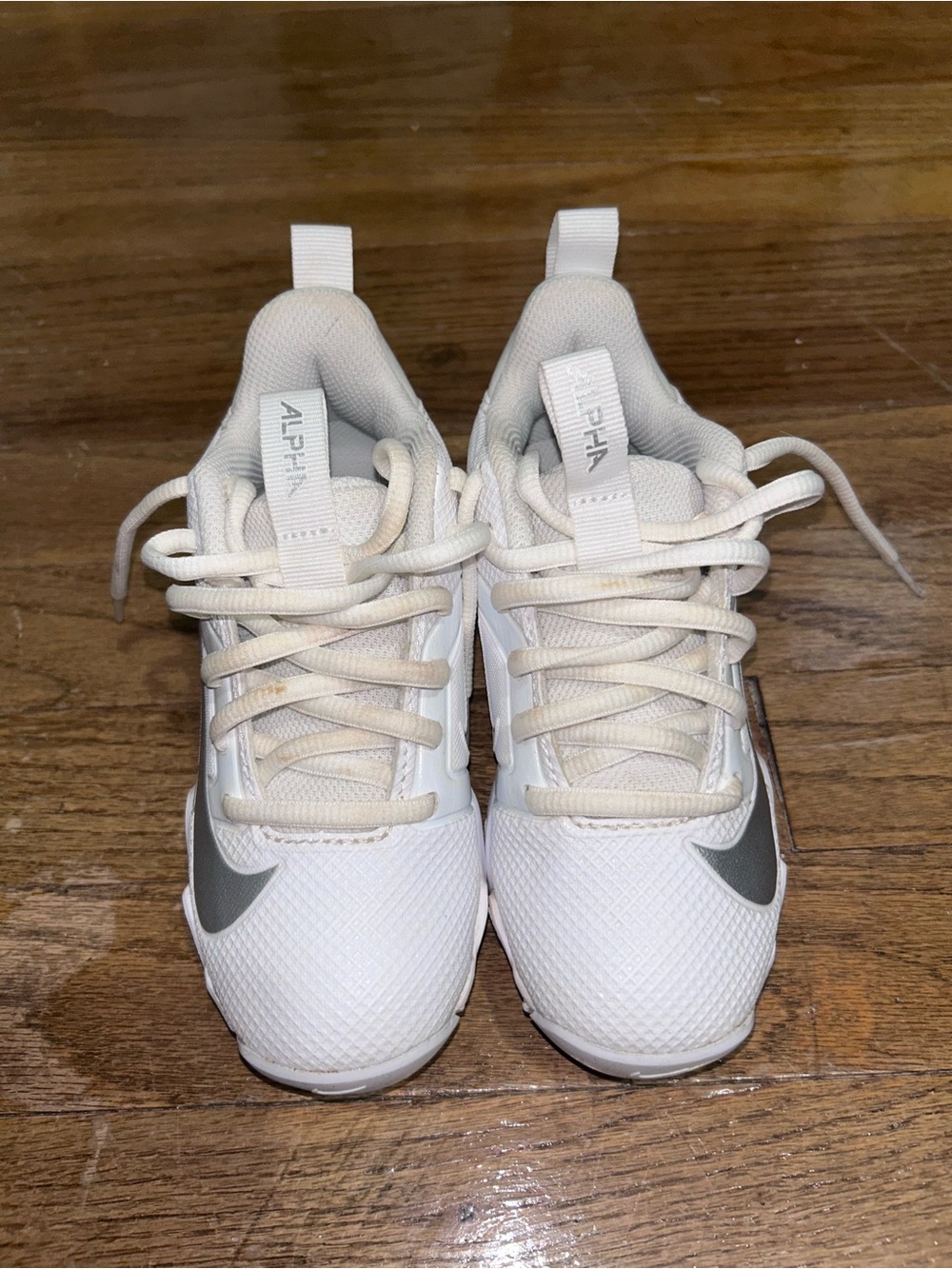 Nike Kids Cleats White Sneakers with Silver Swoosh